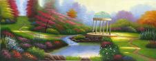 巨幅精品中式山水风景油画高清大图素材下载: 花园风景油画