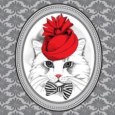 高清黑白线描装饰画动物素材: 猫线描装饰画 A