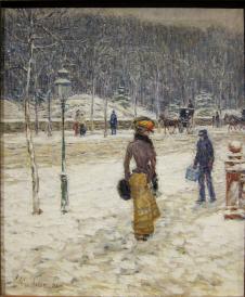 蔡尔德·哈萨姆作品: 雪地上行走的贵妇