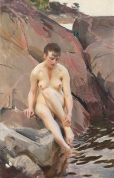佐恩作品: 坐在岸边的裸体女人