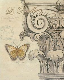 欧式复古装饰画: 蝴蝶和石柱