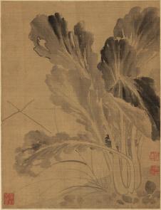 清 恽寿平 花果蔬菜-5-1 （白菜国画） 绢本 20x26.3.