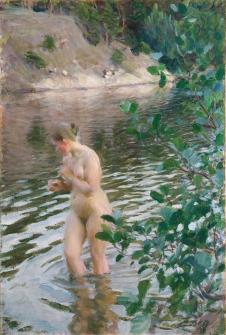 佐恩作品:河里沐浴的裸女