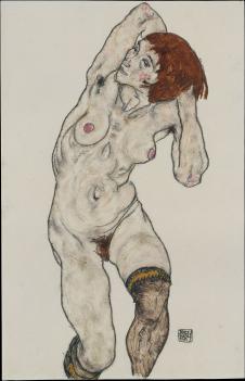 席勒作品: 双手摸头的裸体女人