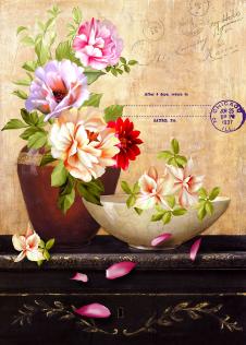 陶罐与玫瑰花装饰画欣赏 A
