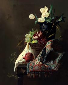 阿列克谢安东诺夫油画作品: 超写实静物油画 葡萄和静