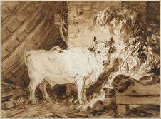 弗拉戈纳尔 ean Honore Fragonard  :白牛和狗 White Bull and a Dog in a Sta