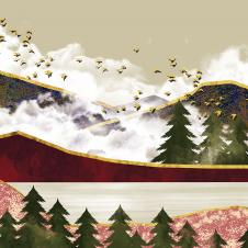 麋鹿和山的装饰画设计: 客厅山的装饰画素材下载 B