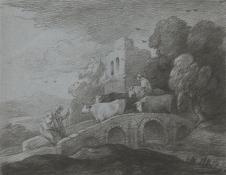 庚斯博罗素描作品: 过桥的牲口素描欣赏