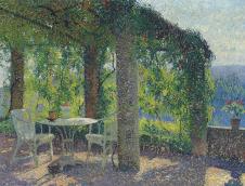 亨利马丁油画: 院子里的藤蔓凉亭