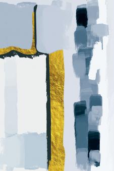 现代简约金箔抽象画: 金色蔚蓝系列 E