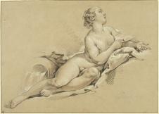 布歇素描作品: 侧身着的裸体女人素描习作