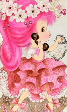 美国现代画家儿童风格画: 打电话的小公主装饰画
