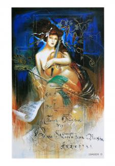 欧式人物装饰画素材: 拉小提琴的女人 A  乐谱装饰画
