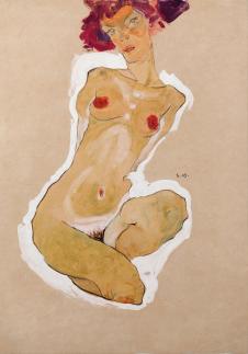 席勒作品:蹲着的女子裸像