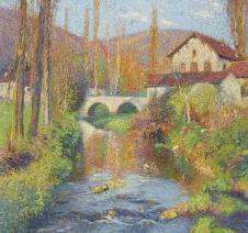 亨利马丁油画:乡村小桥流水人家
