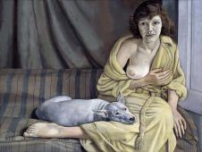 画家弗洛伊德作品 少女与白狗  高清图片素材欣赏
