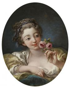 布歇作品: 少女与玫瑰花油画欣赏