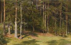 希施金高清风景油画作品 阳光下的松树林 大图下载