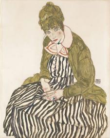 席勒作品:穿条纹裙的爱迪丝 Edith Schiele in striped