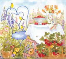 素雅乡村水彩画系列:   花园水彩画草莓水彩画