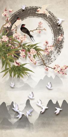 中式花鸟画素材::成双的燕子