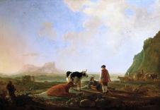 阿尔伯特·库普作品: 牧民和牛油画 Herdsmen with Cow