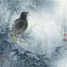 雪天竹林里的乌鸦国画欣赏
