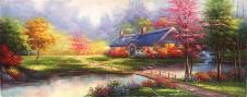 巨幅精品中式山水风景油画高清大图素材下载: 唯美乡村油画