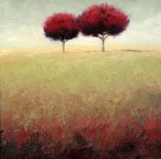 欧式高清风景丙烯画素材: 草原上的树 原野风景油画 I