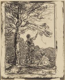 柯罗素描作品: 树木和人