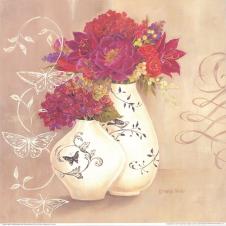 欧式现代四联花瓶装饰画素材: 白花瓶里的玫瑰花 B
