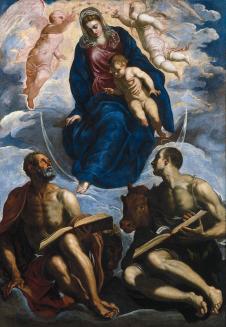丁托列托作品:圣母与圣婴，圣马可与圣卢克敬仰之 - Mary