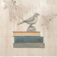 欧式四联装饰画素材: 鸟巢与书本 A