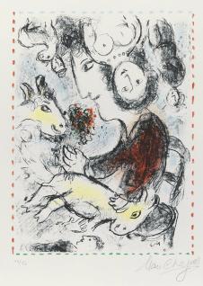 夏加尔油画作品:  人和羊 高清图片素材下载