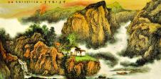 中式客厅装饰画素材下载: 横幅大气中国山水画高清大图 C