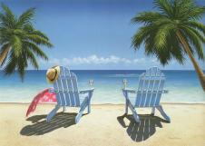 海边风景油画素材: 海边椅子 B