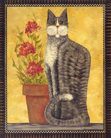 欧式四联卧室挂画素材: 猫与花卉 B