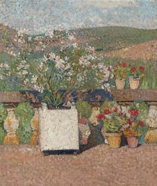 亨利马丁油画:阳台上漂亮的盆栽