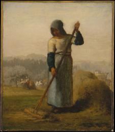 米勒油画作品: 用长草耙的妇女 Woman with a Rake
