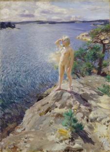 佐恩作品:站在湖边的裸女油画下载