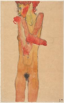 席勒作品:双手交叉的裸体女人