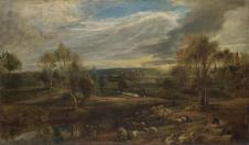 鲁本斯油画作品: 落日时牧羊人和羊群油画欣赏