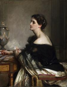 萨金特油画作品: 打牌的女人肖像油画