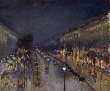 毕沙罗作品:晚上蒙马特的林荫大道 The Boulevard Montmartre at Night