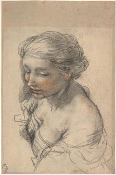Pietro da Cortona 彼得罗·达·科尔托纳:Bust of a Young Woman Turned to th