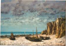 库尔贝作品: 艾特瑞塔海滩的船只 Boats on a Beach, Etretat