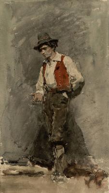 马里亚诺·福图尼作品: 站着的男人水彩画