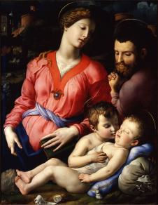 布伦齐诺作品:圣家庭与圣施洗约翰 Sacra Famiglia con San Giovanni Battista Bambino