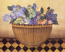 欧式乡村水果花盆装饰画系列:  篮子里的绣球花装饰画
